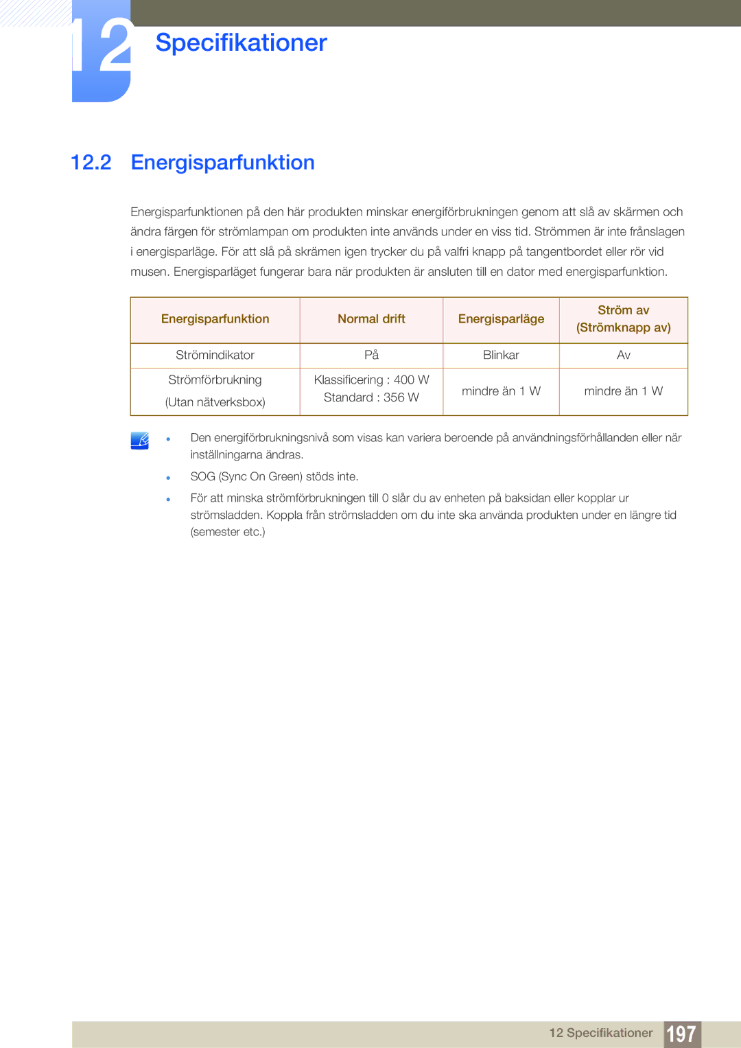 Samsung LH46SLBPLBC/EN manual Energisparfunktion 