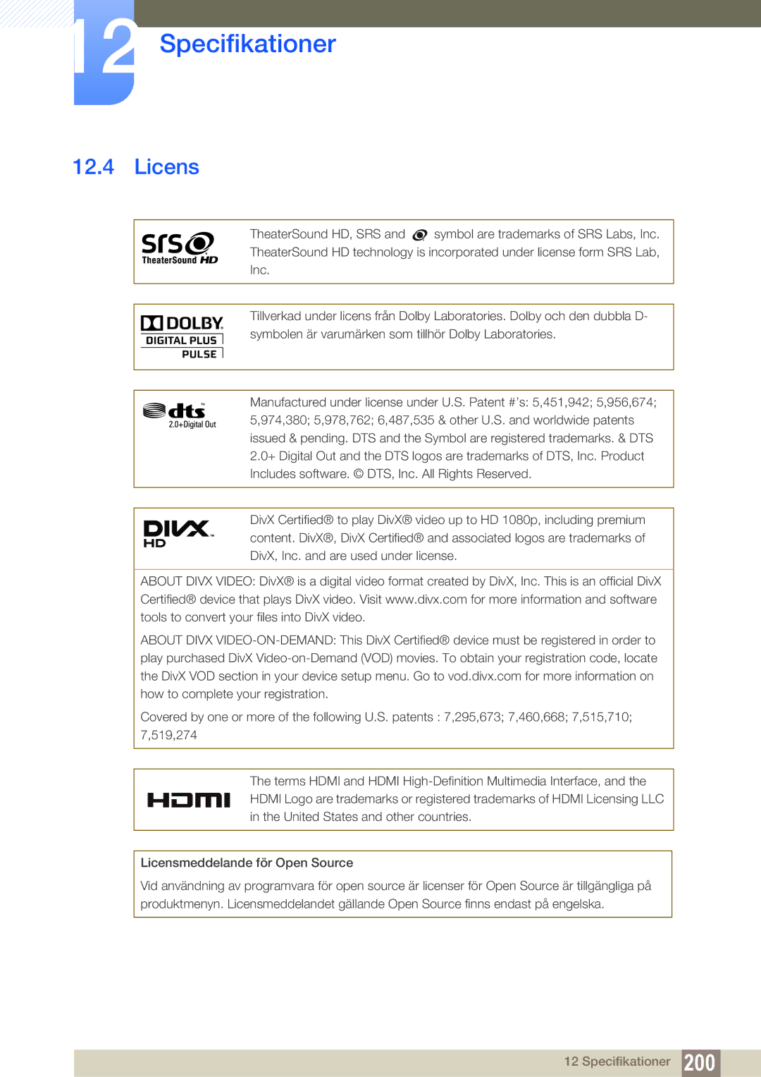 Samsung LH46SLBPLBC/EN manual Licens 