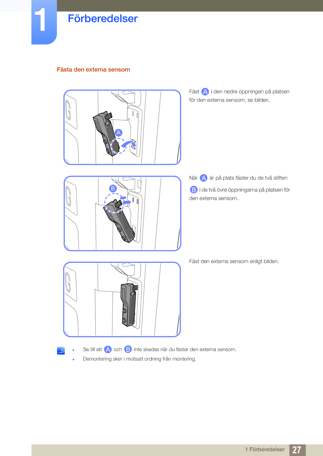 Samsung LH46SLBPLBC/EN manual Fästa den externa sensorn 