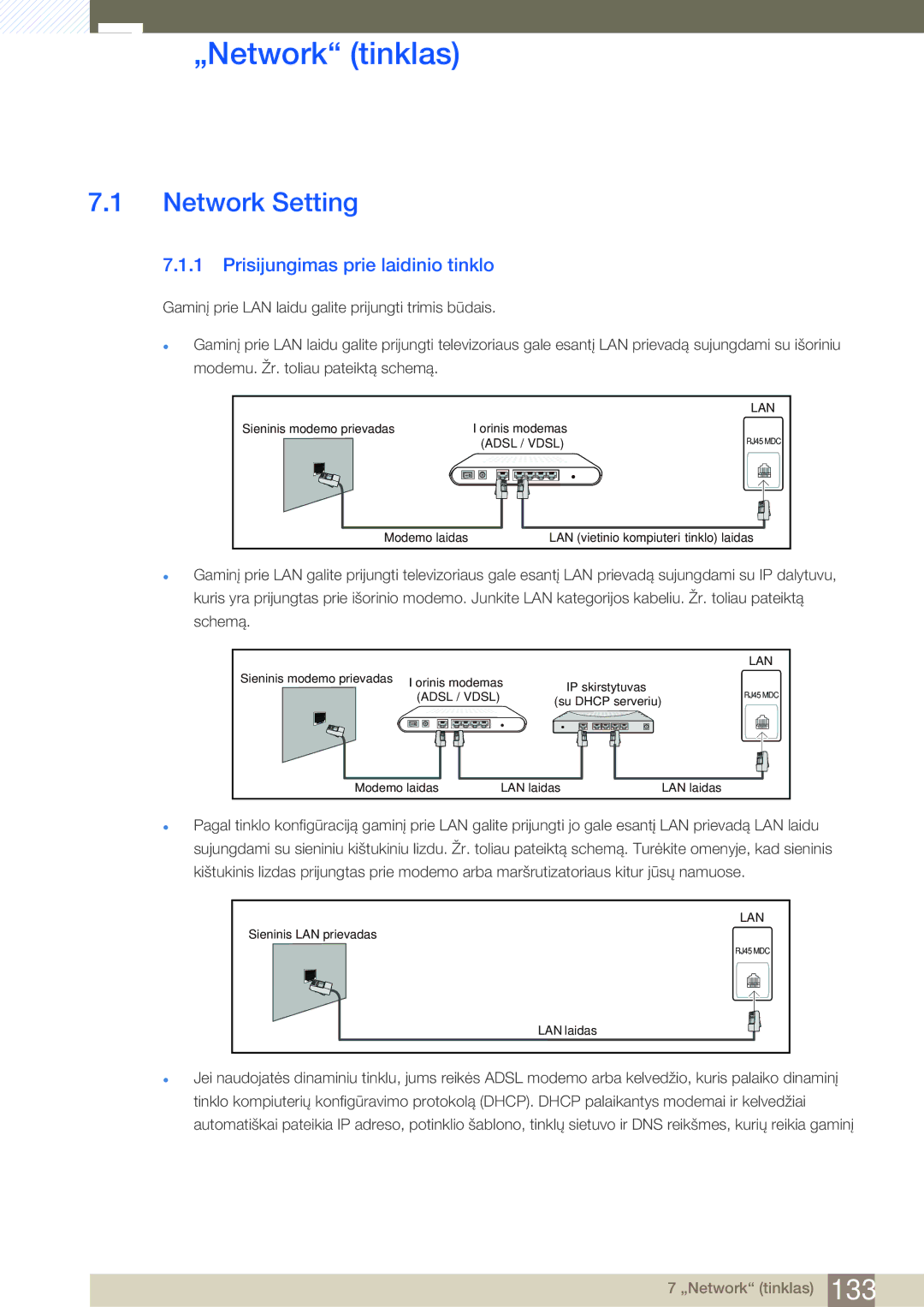 Samsung LH46SLBPLBC/EN manual „Network tinklas, Network Setting, Prisijungimas prie laidinio tinklo 