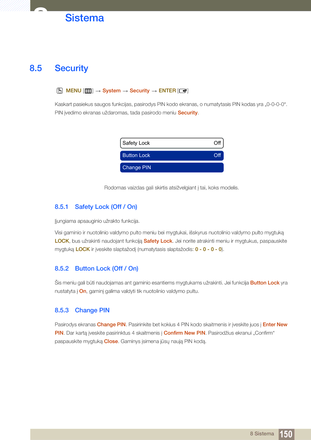 Samsung LH46SLBPLBC/EN manual Security, Safety Lock Off / On, Button Lock Off / On, Change PIN 