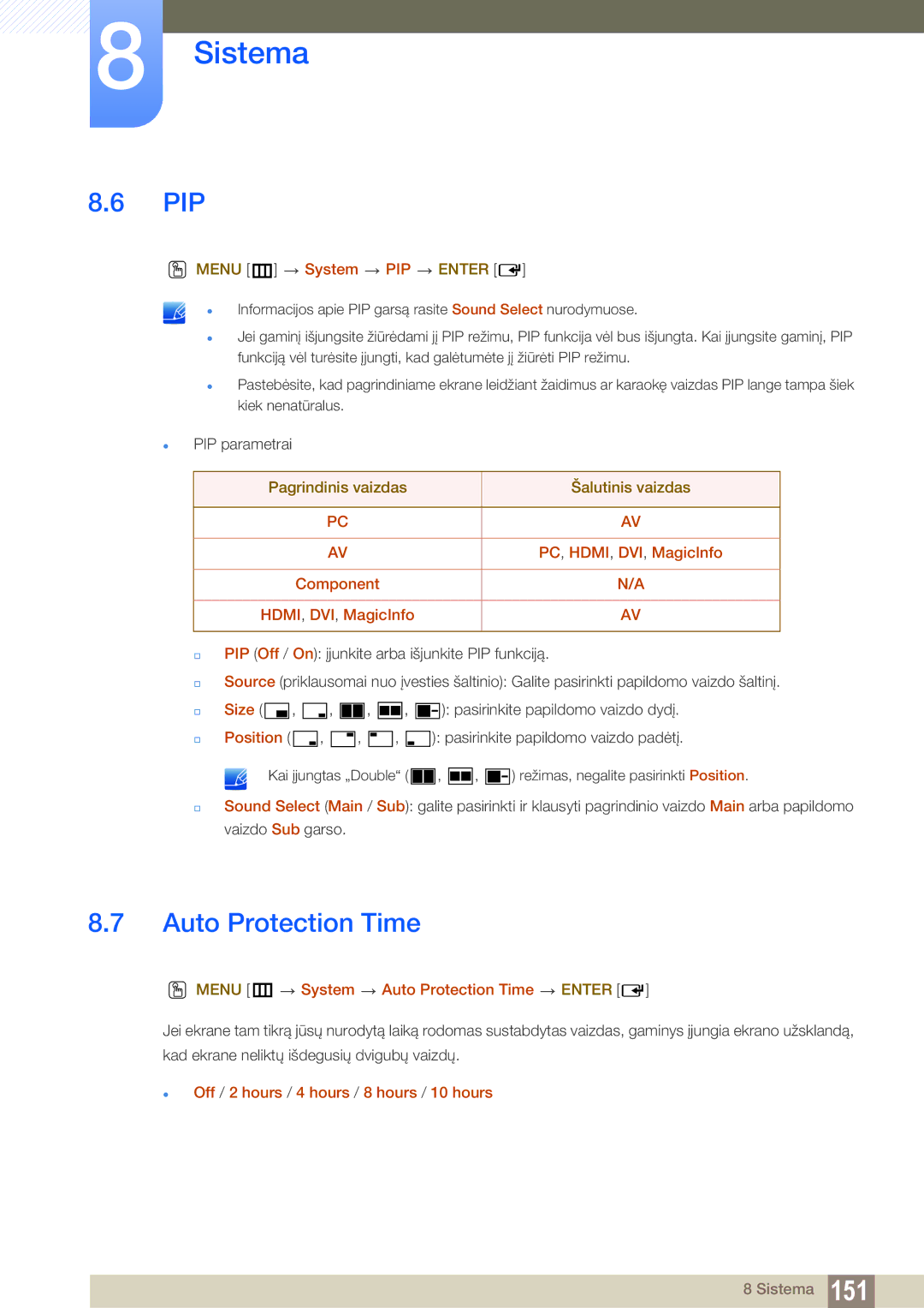 Samsung LH46SLBPLBC/EN manual Pip, Auto Protection Time 