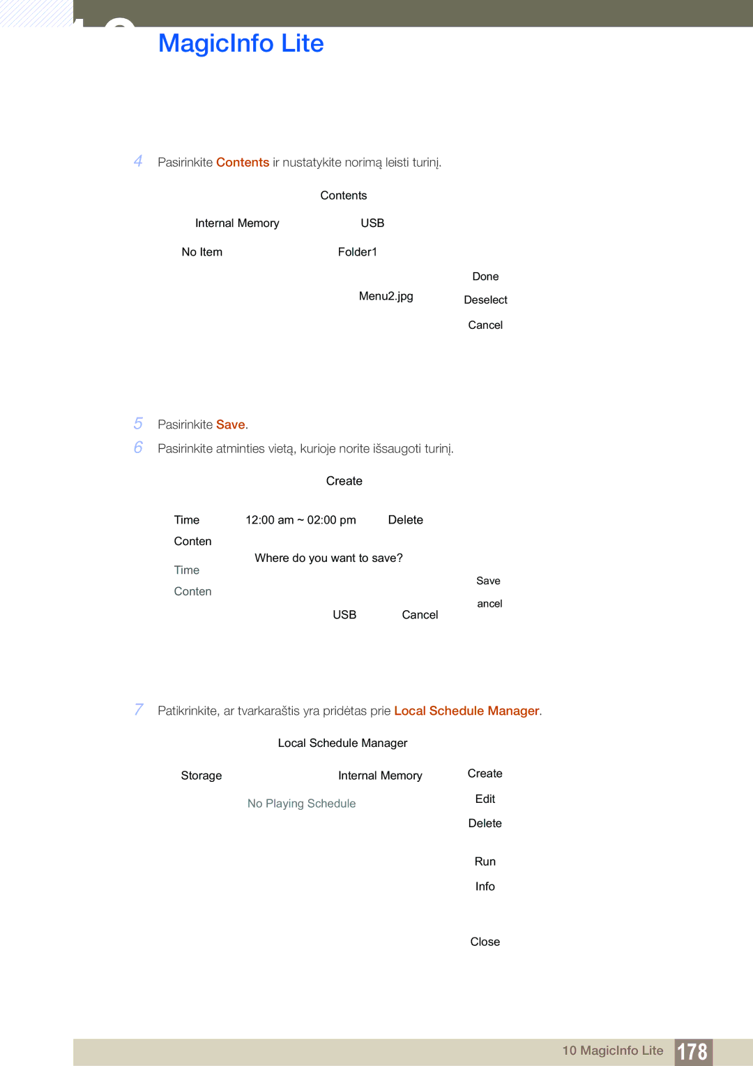 Samsung LH46SLBPLBC/EN manual Pasirinkite Contents ir nustatykite norimą leisti turinį 