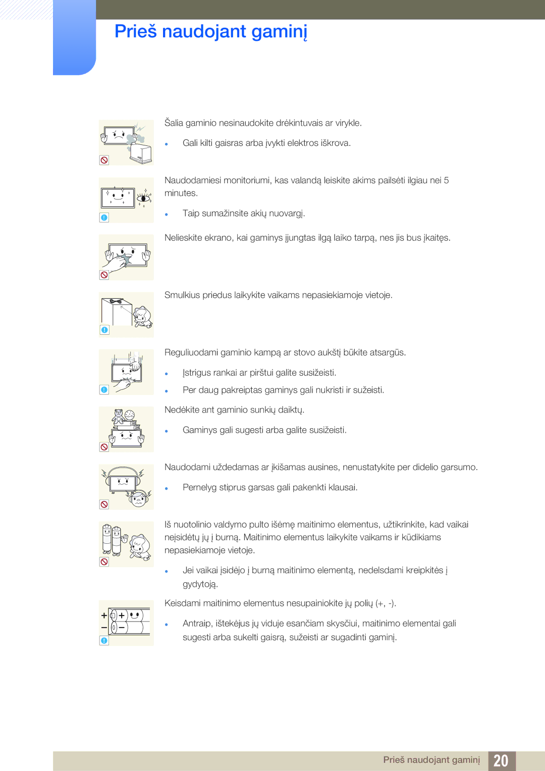 Samsung LH46SLBPLBC/EN manual Sugesti arba sukelti gaisrą, sužeisti ar sugadinti gaminį 