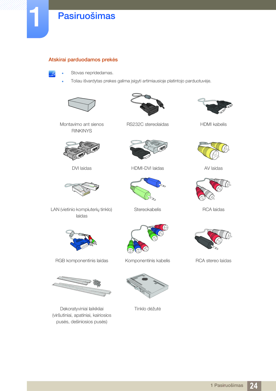 Samsung LH46SLBPLBC/EN manual Atskirai parduodamos prekės, RGB komponentinis laidas Komponentinis kabelis 