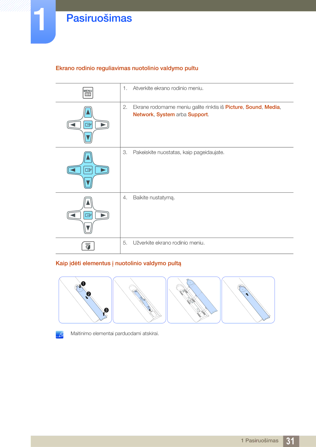 Samsung LH46SLBPLBC/EN manual Ekrano rodinio reguliavimas nuotolinio valdymo pultu, Network, System arba Support 