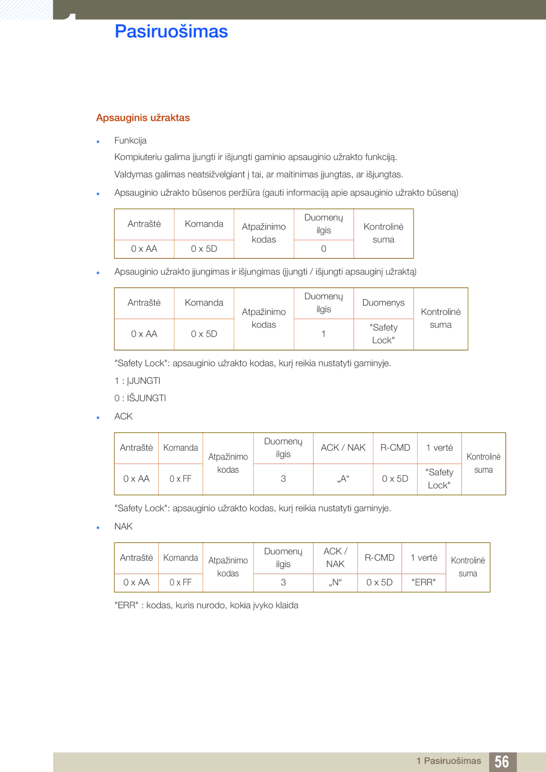 Samsung LH46SLBPLBC/EN manual Apsauginis užraktas, Funkcija 