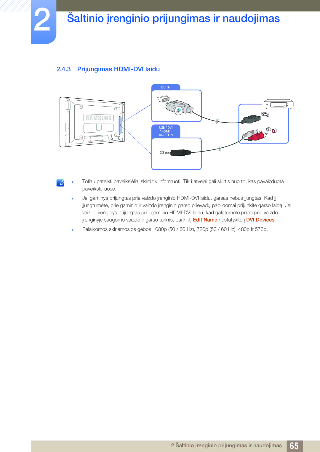 Samsung LH46SLBPLBC/EN manual Prijungimas HDMI-DVI laidu 