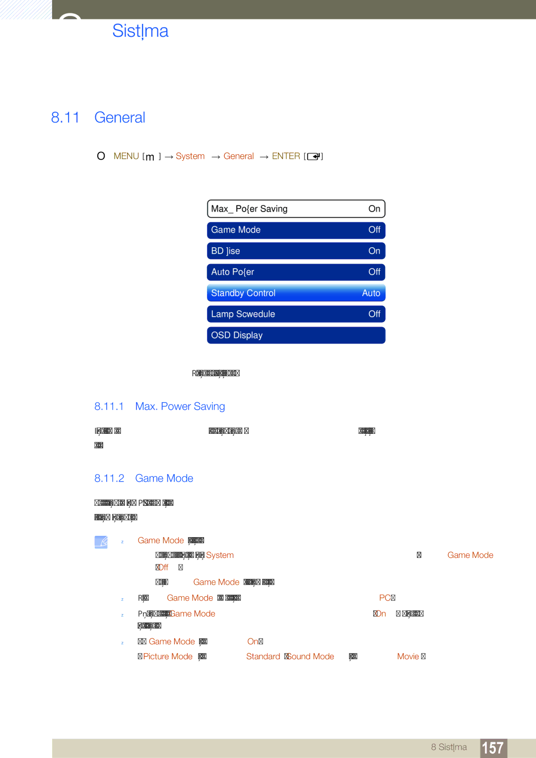 Samsung LH46SLBPLBC/EN manual 11.1 Max. Power Saving, Game Mode, Menu m System General Enter 