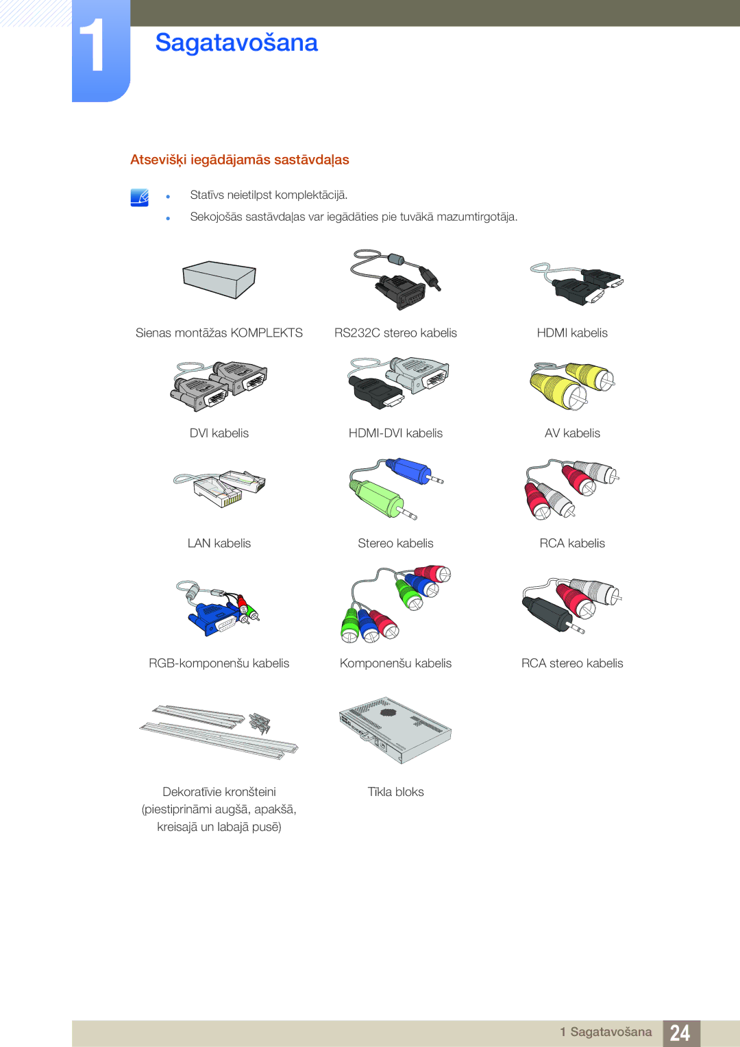 Samsung LH46SLBPLBC/EN manual Atsevišķi iegādājamās sastāvdaļas, RGB-komponenšu kabelis Komponenšu kabelis 