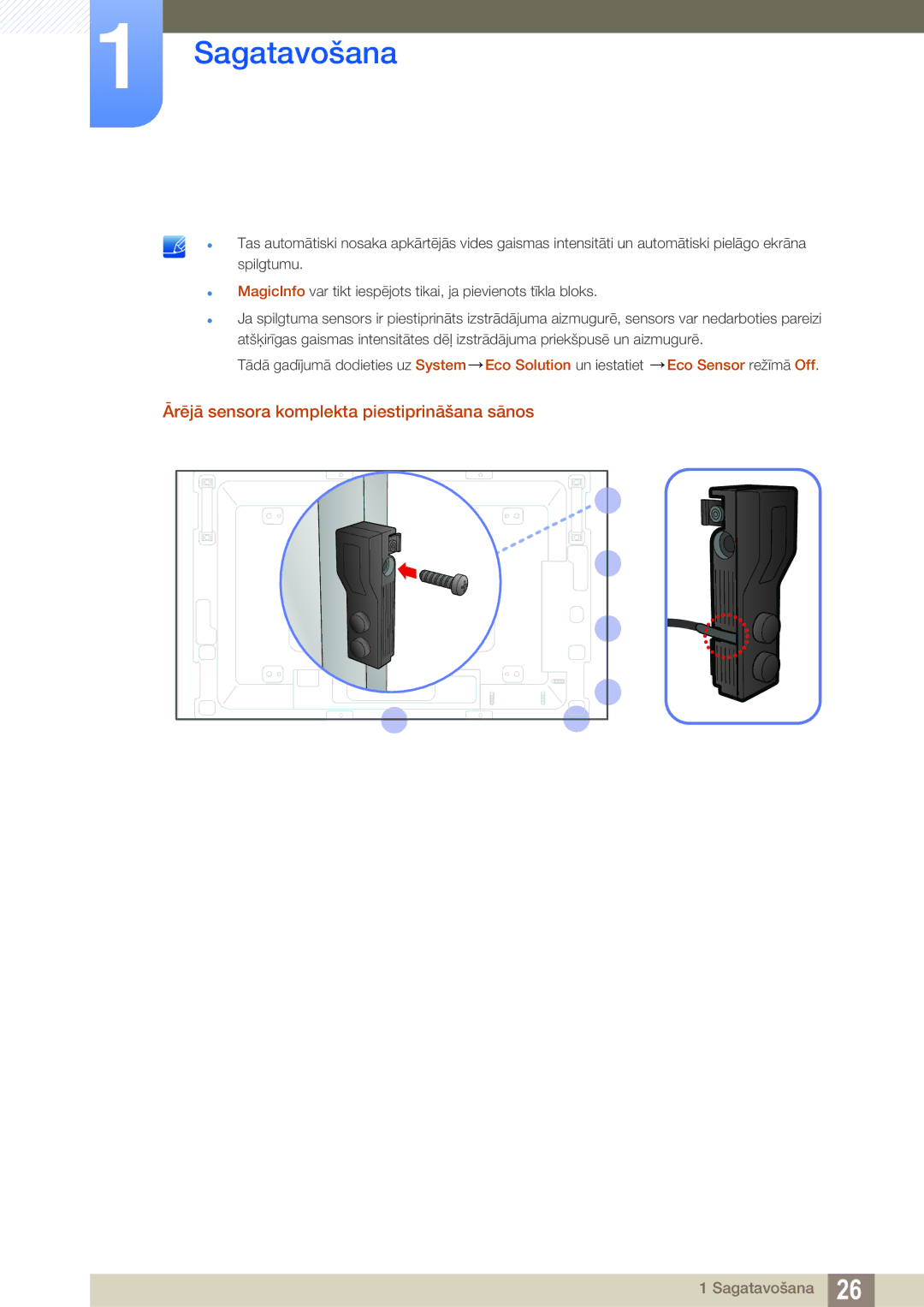 Samsung LH46SLBPLBC/EN manual Ārējā sensora komplekta piestiprināšana sānos 