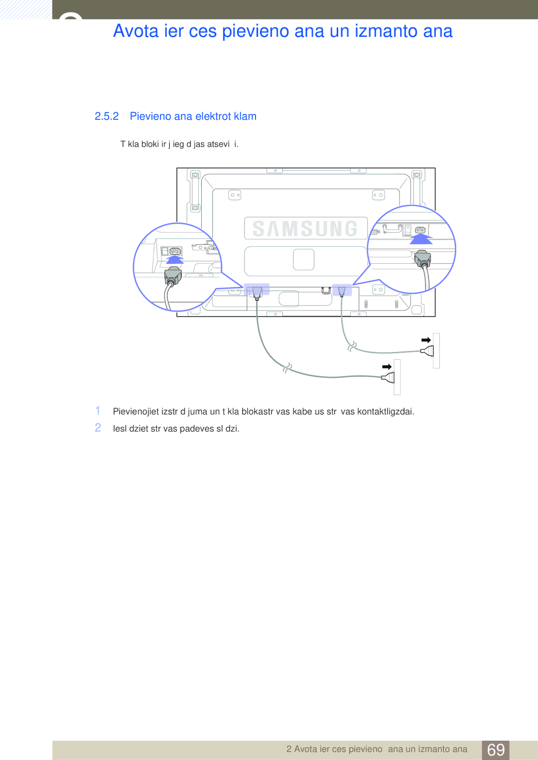 Samsung LH46SLBPLBC/EN manual Pievienošana elektrotīklam 