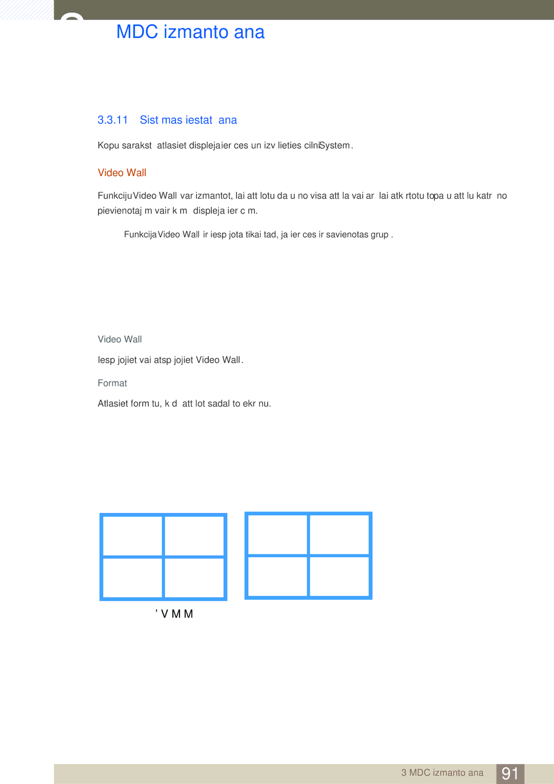 Samsung LH46SLBPLBC/EN manual Sistēmas iestatīšana, Video Wall, Format 