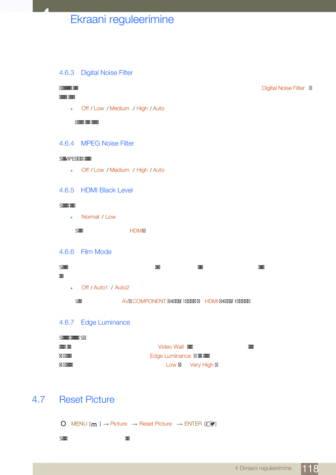 Samsung LH46SLBPLBC/EN manual Reset Picture 