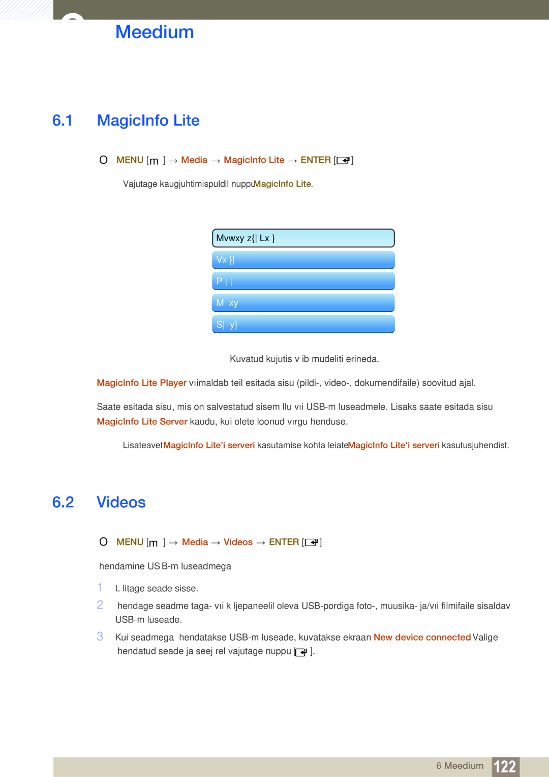 Samsung LH46SLBPLBC/EN manual Meedium, Menu m Media MagicInfo Lite Enter, Menu m Media Videos Enter 