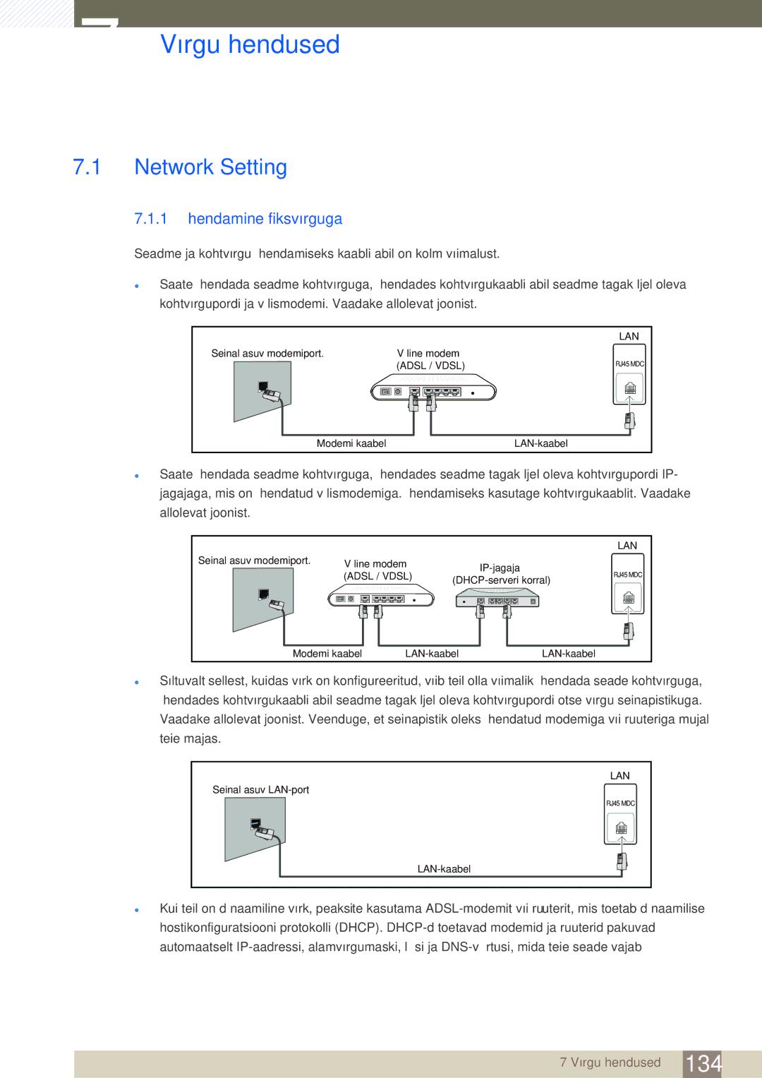 Samsung LH46SLBPLBC/EN manual Võrguühendused, Network Setting, 1 Ühendamine fiksvõrguga 