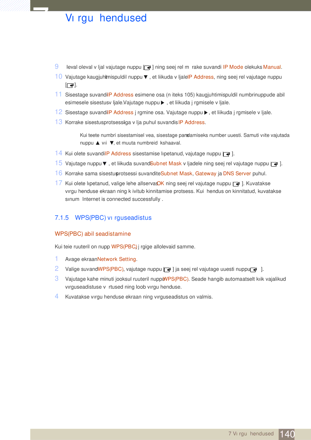 Samsung LH46SLBPLBC/EN manual Avage ekraan Network Setting 