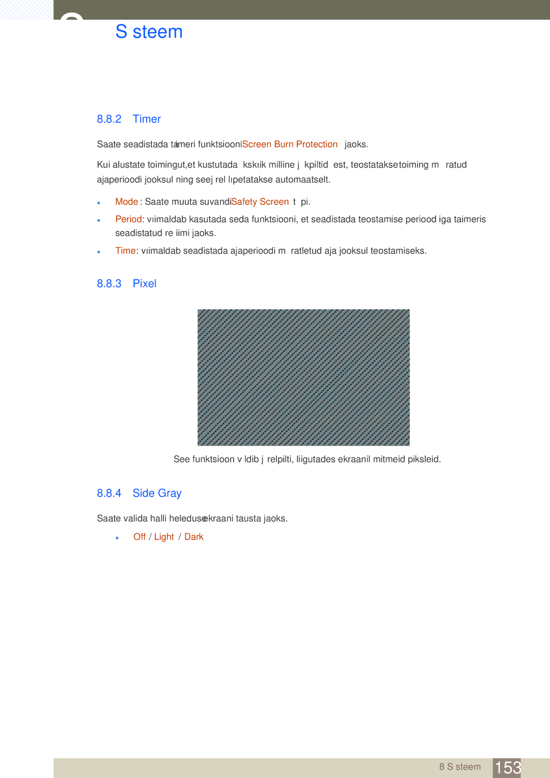 Samsung LH46SLBPLBC/EN manual Timer, Pixel, Side Gray, Off / Light / Dark 