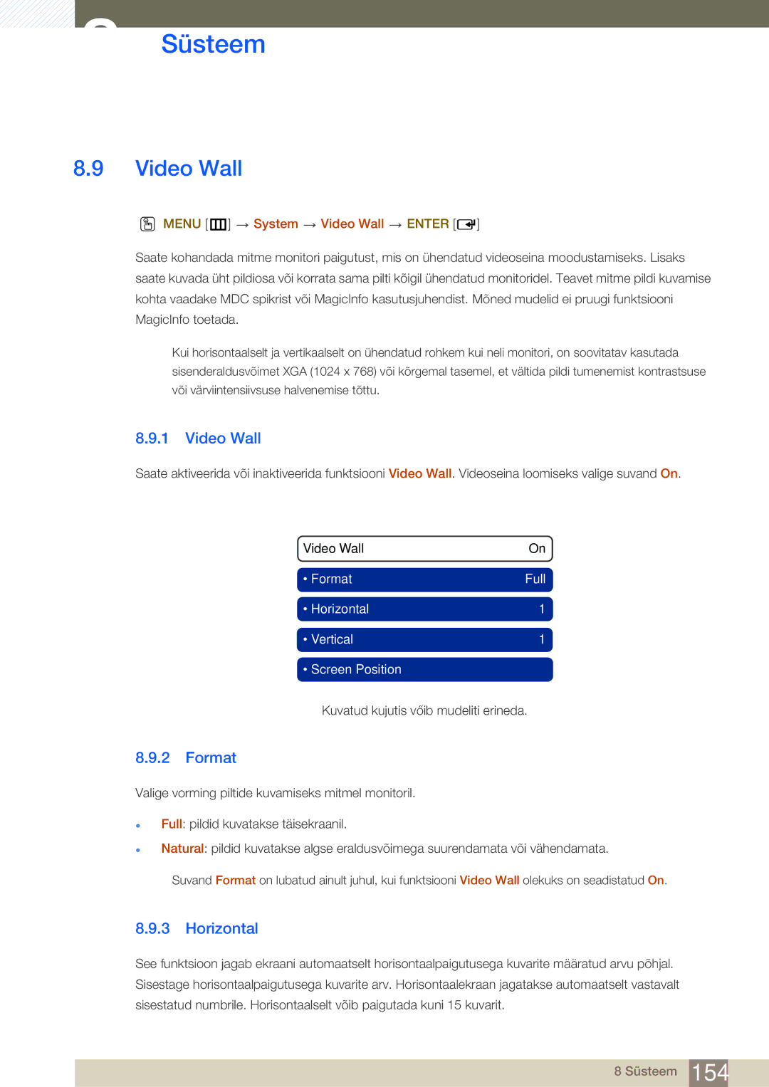 Samsung LH46SLBPLBC/EN manual Video Wall, Format, Horizontal 