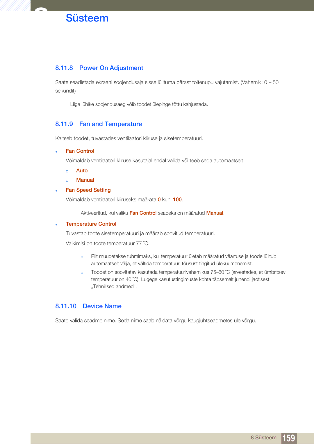 Samsung LH46SLBPLBC/EN manual Power On Adjustment, Fan and Temperature, Device Name 