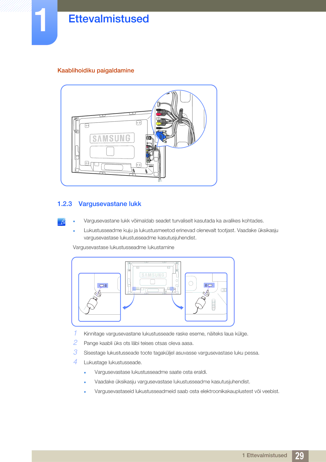 Samsung LH46SLBPLBC/EN manual Vargusevastane lukk, Kaablihoidiku paigaldamine 