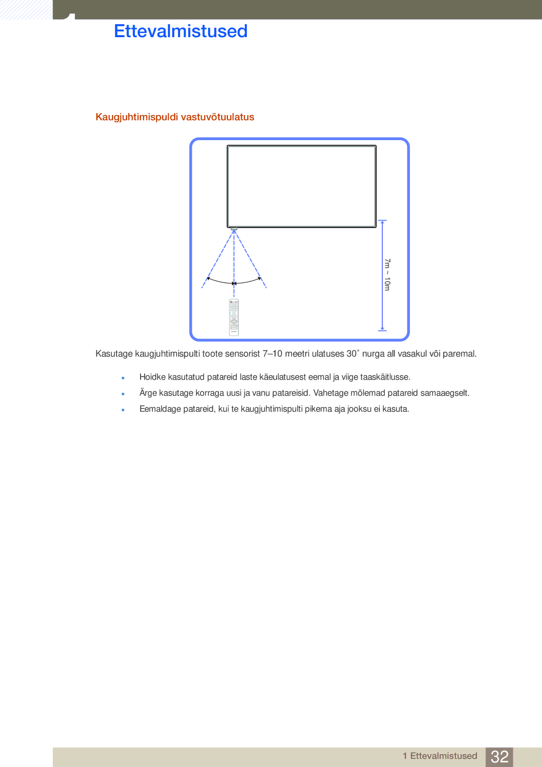 Samsung LH46SLBPLBC/EN manual Kaugjuhtimispuldi vastuvõtuulatus 