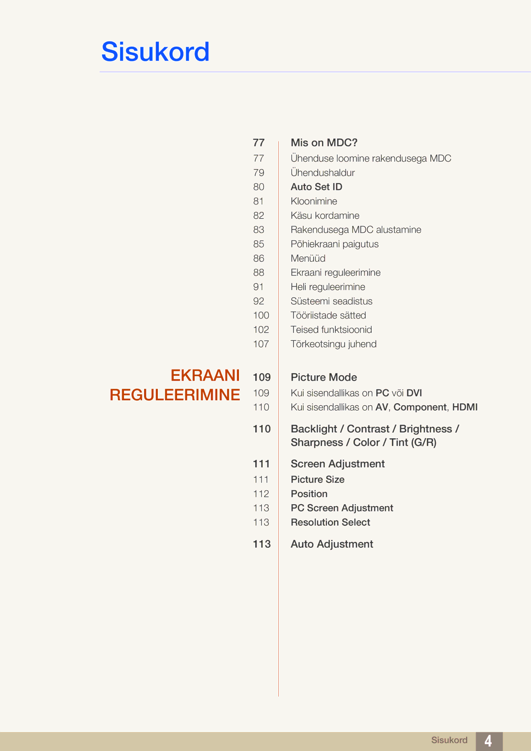 Samsung LH46SLBPLBC/EN manual Ekraani Reguleerimine 