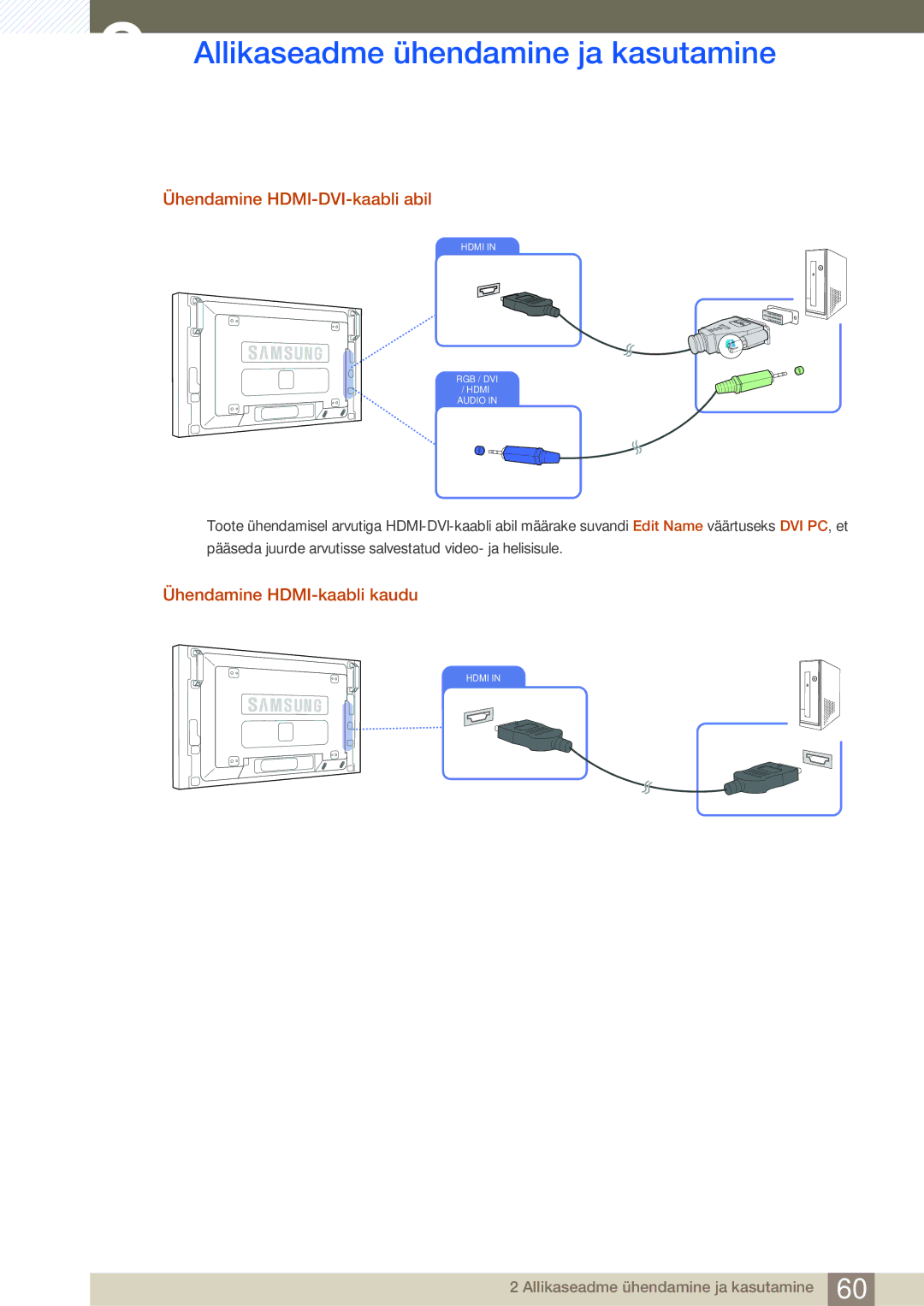 Samsung LH46SLBPLBC/EN manual Ühendamine HDMI-DVI-kaabli abil, Ühendamine HDMI-kaabli kaudu 