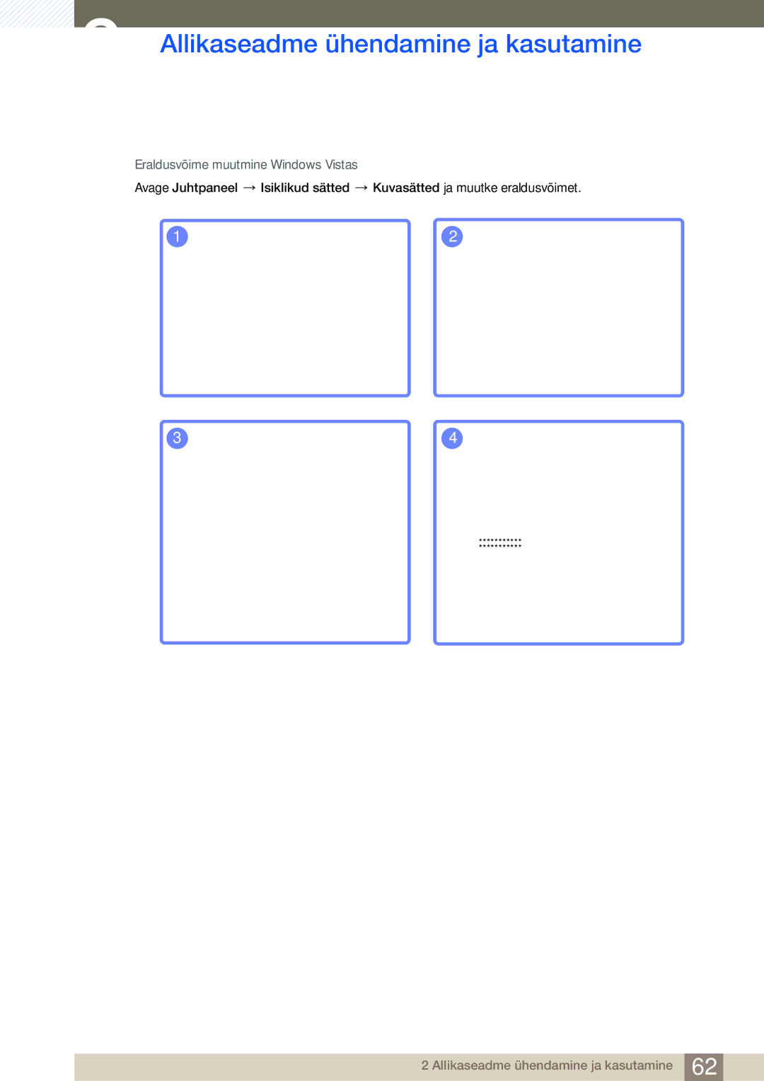 Samsung LH46SLBPLBC/EN manual Eraldusvõime muutmine Windows Vistas 