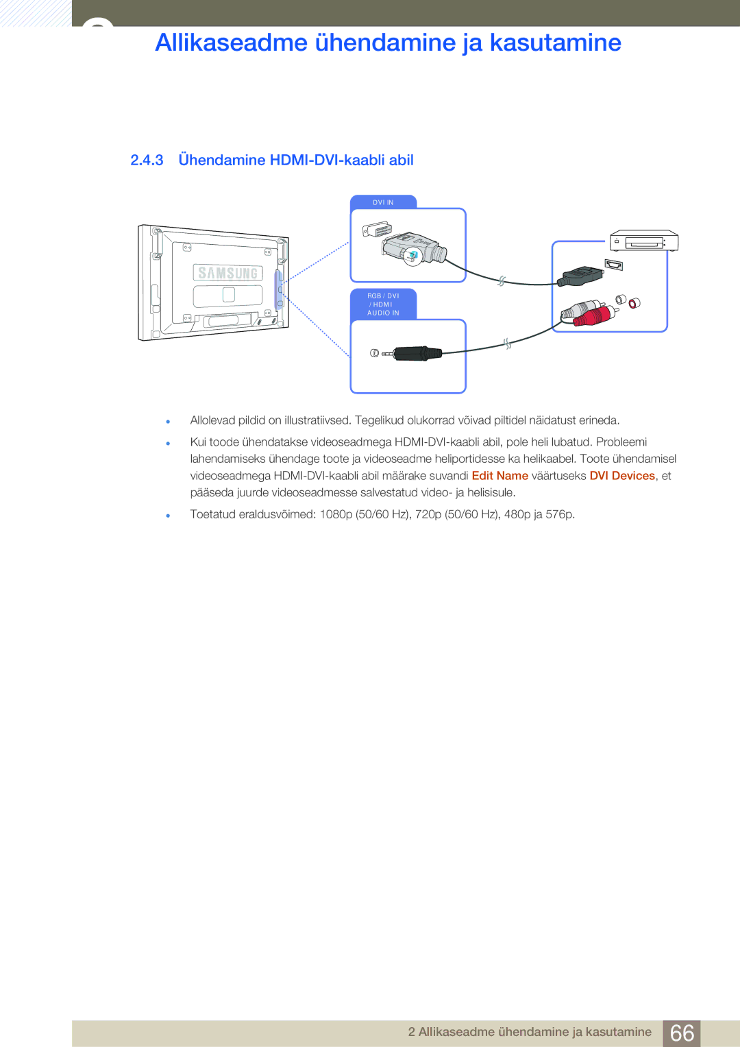 Samsung LH46SLBPLBC/EN manual 3 Ühendamine HDMI-DVI-kaabli abil 