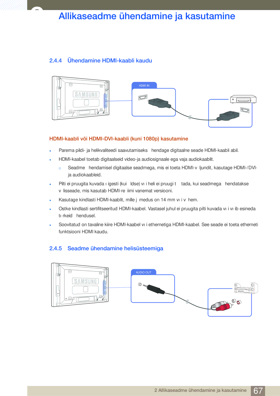 Samsung LH46SLBPLBC/EN manual 4 Ühendamine HDMI-kaabli kaudu, Seadme ühendamine helisüsteemiga 