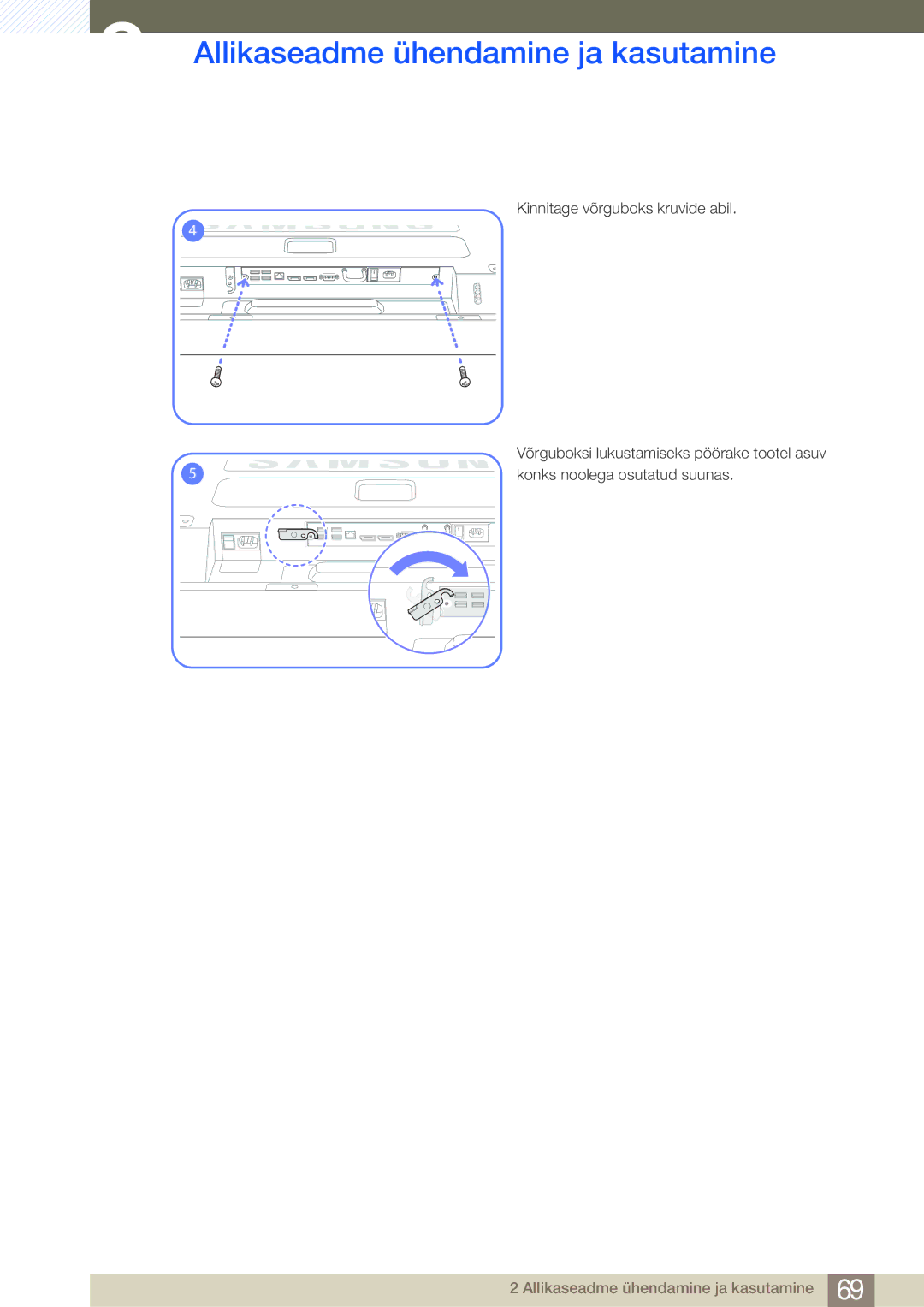 Samsung LH46SLBPLBC/EN manual Kinnitage võrguboks kruvide abil 