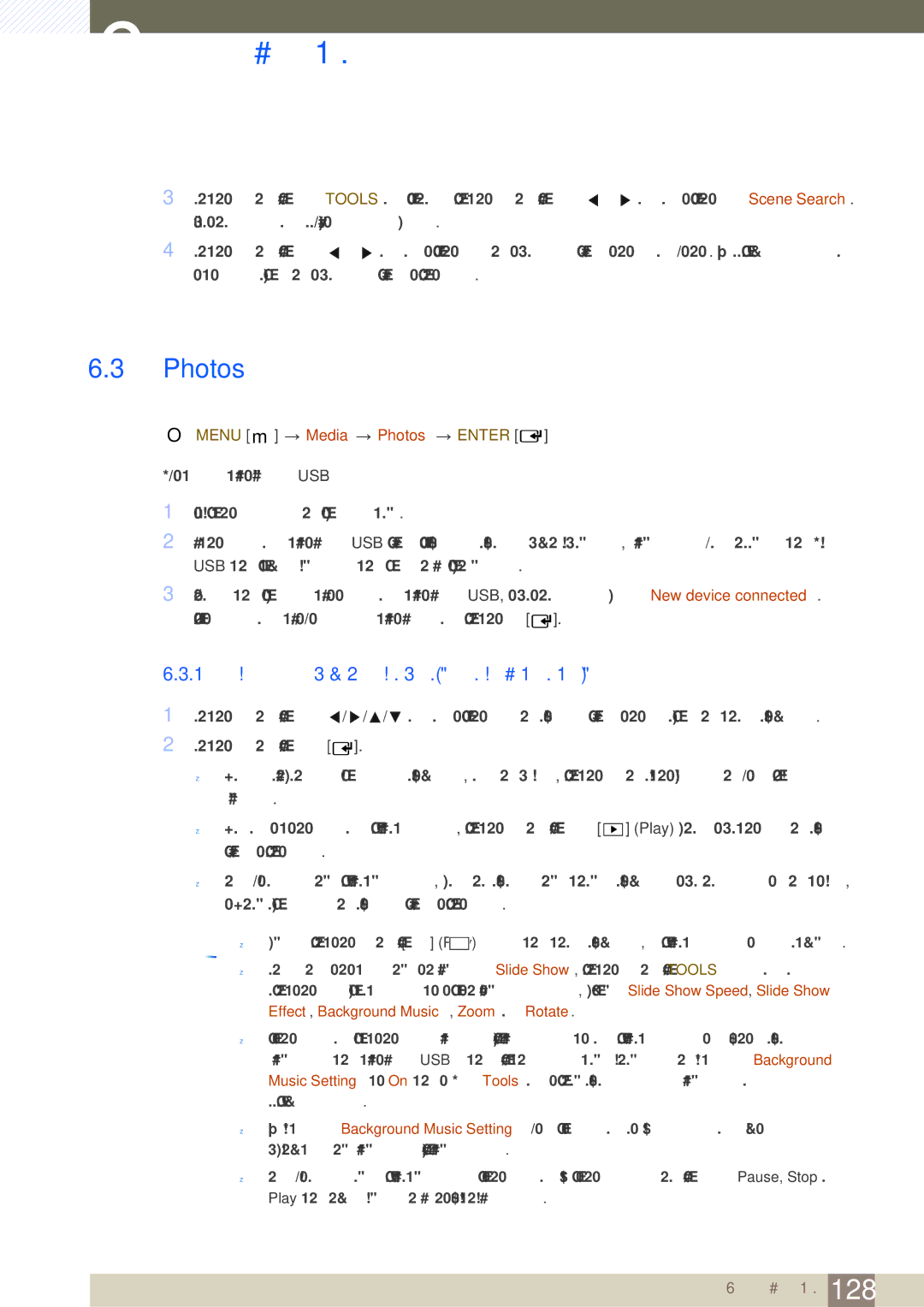 Samsung LH46SLBPLBC/EN manual 1 Προβολή φωτογραφίας ή παρουσίασης, Menu m Media Photos Enter 