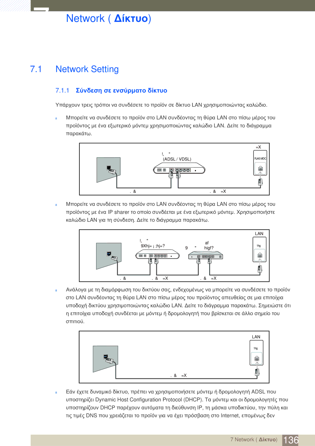 Samsung LH46SLBPLBC/EN manual Network Δίκτυο, Network Setting, 1 Σύνδεση σε ενσύρματο δίκτυο 