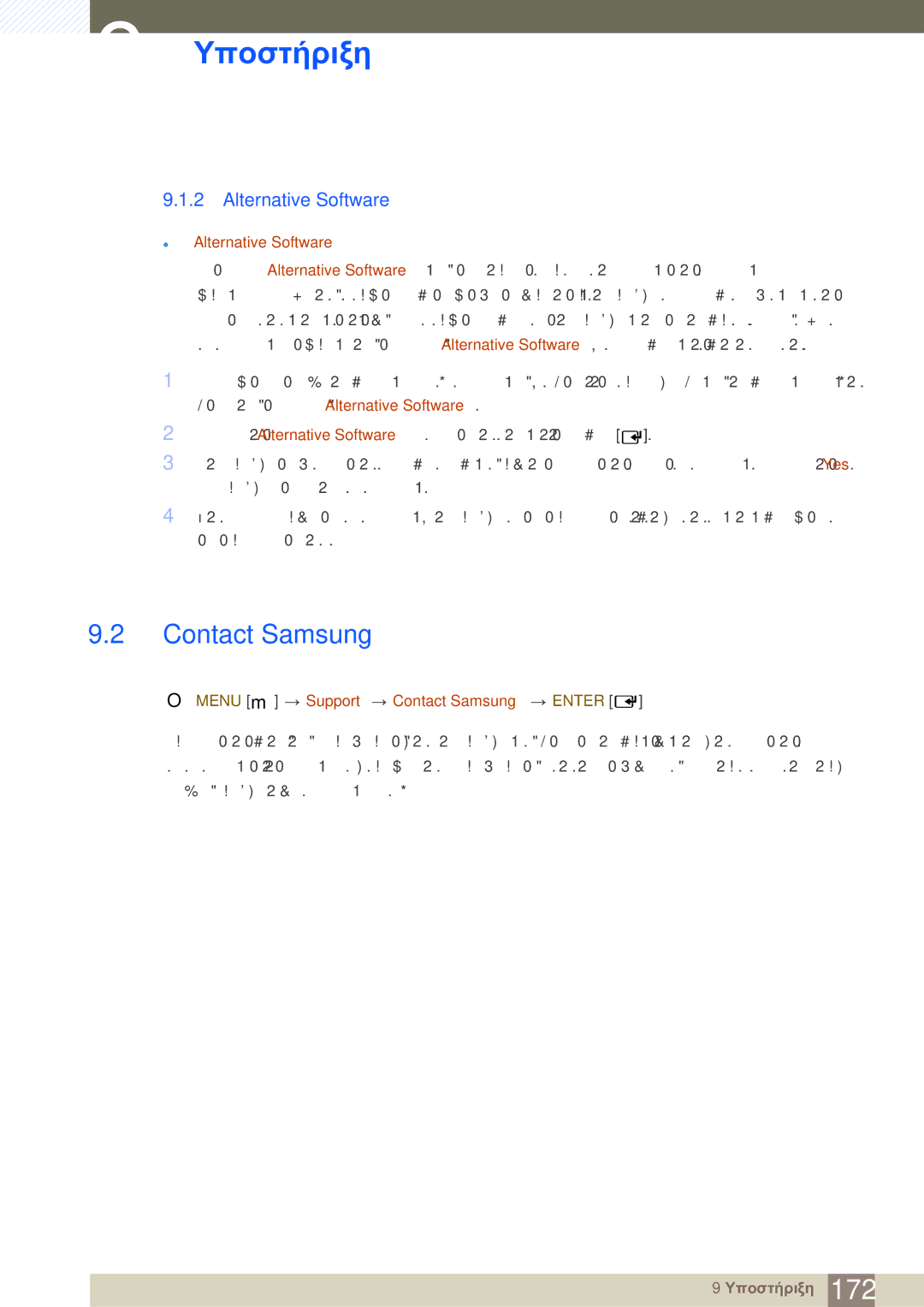 Samsung LH46SLBPLBC/EN manual Alternative Software, Menu m Support Contact Samsung Enter 