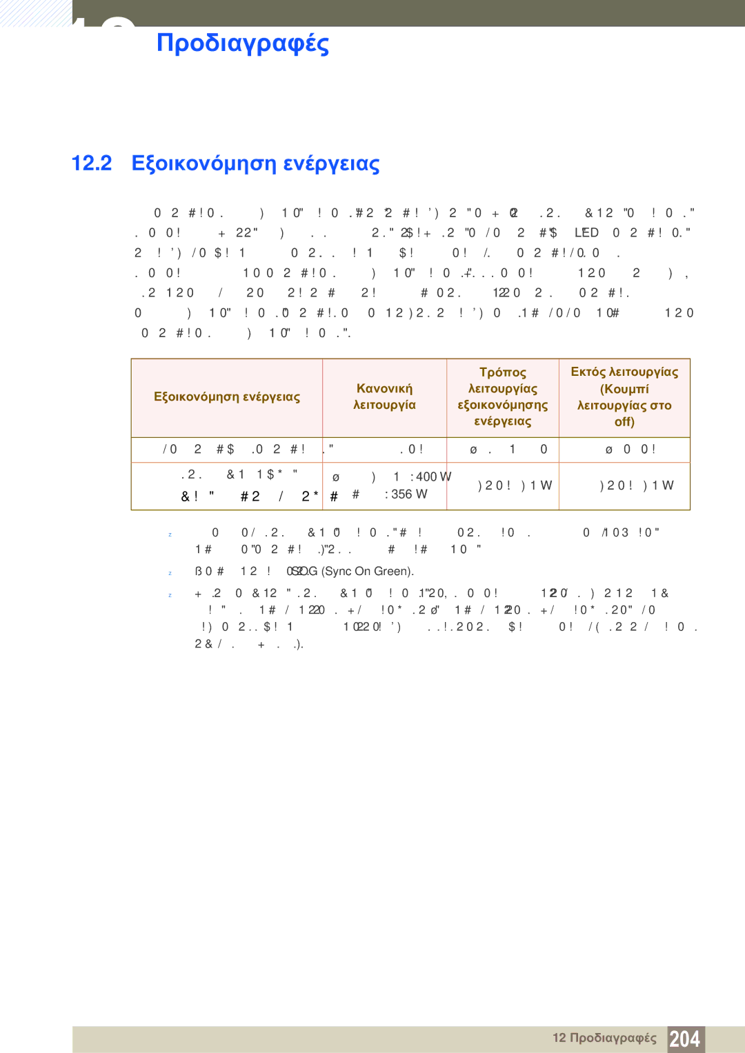 Samsung LH46SLBPLBC/EN manual 12.2 Εξοικονόμηση ενέργειας, Τρόπος Εκτός λειτουργίας Εξοικονόμηση ενέργειας Κανονική, Kουμπί 