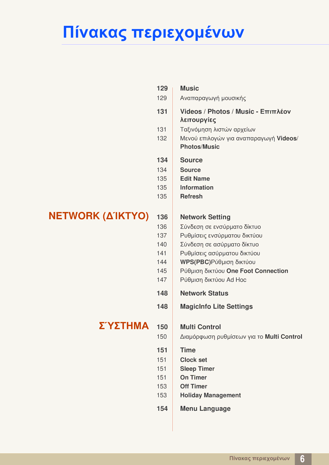 Samsung LH46SLBPLBC/EN manual Network Δίκτυο 