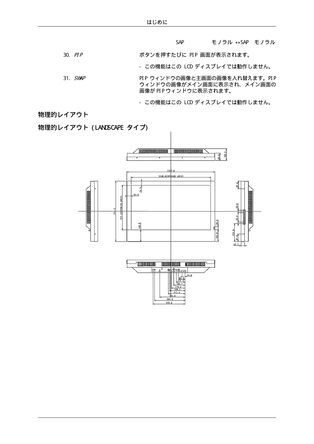 Samsung LH46SOPMBC/XJ, LH46SOTMBC/XJ, LH46SOUQSC/XJ, LH46SOTQSC/XJ, LH46SOUMSC/XJ manual 物理的レイアウト 物理的レイアウト Landscape タイプ 