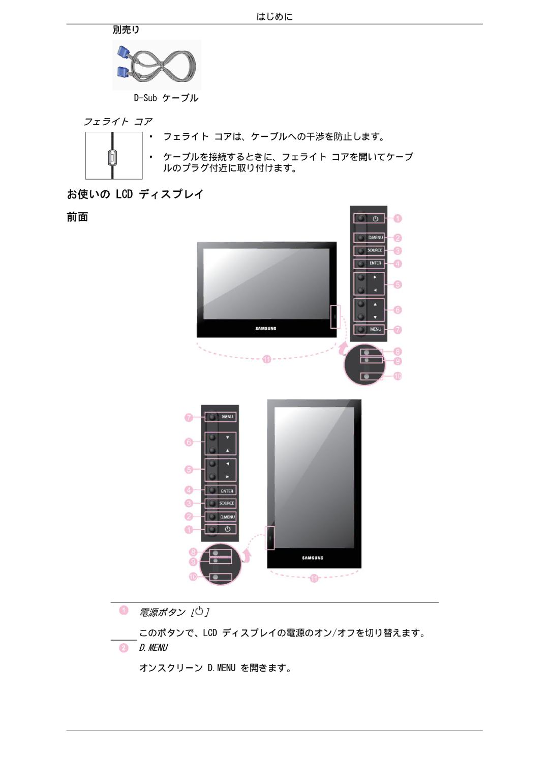 Samsung LH46SOPMBC/XJ, LH46SOTMBC/XJ, LH46SOUQSC/XJ, LH46SOTQSC/XJ, LH46SOUMSC/XJ, LH46SOQMSC/XJ manual お使いの Lcd ディスプレイ, 電源ボタン 