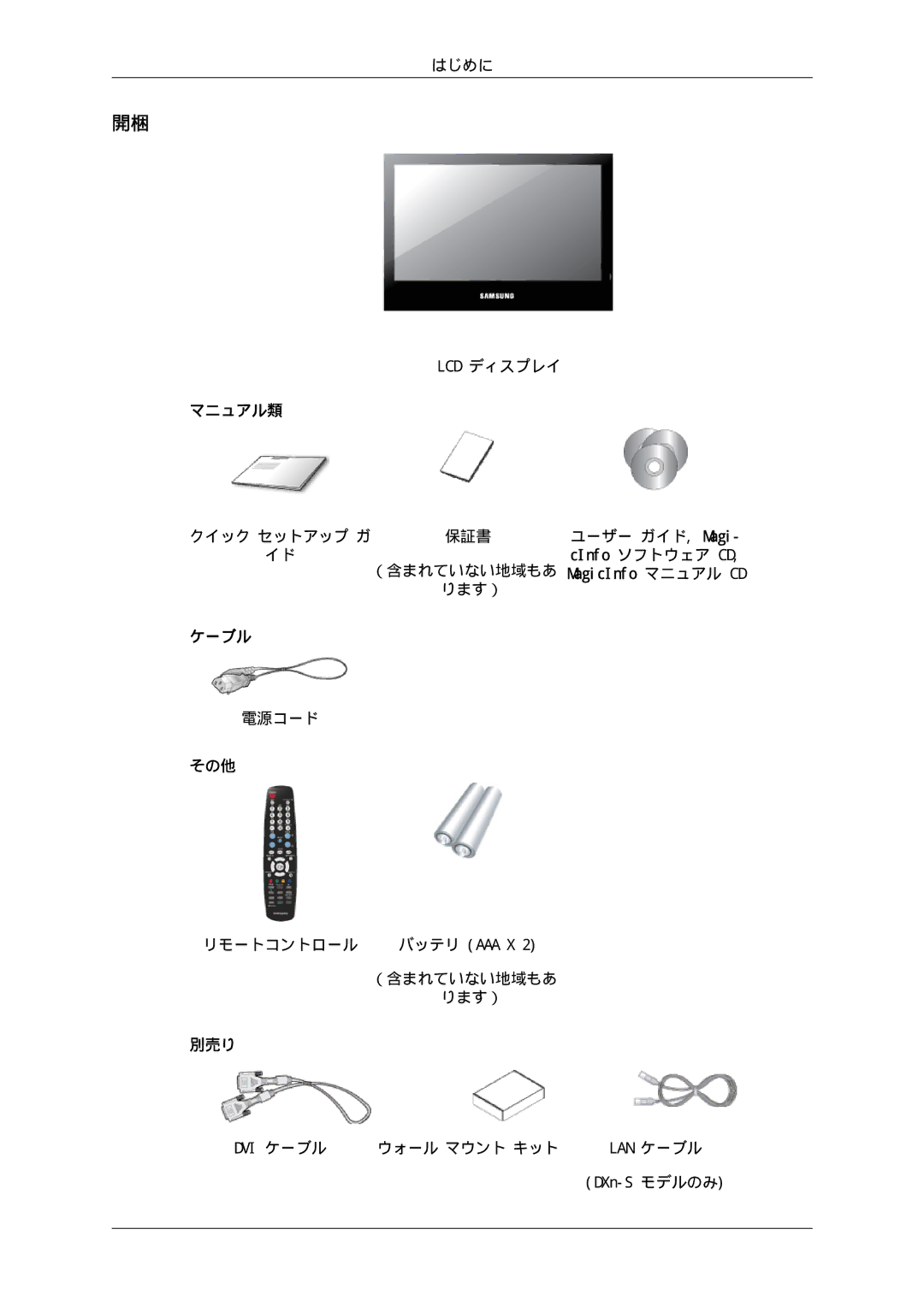 Samsung LH46SOTQSC/XJ, LH46SOTMBC/XJ, LH46SOUQSC/XJ, LH46SOUMSC/XJ manual マニュアル類, ケーブル, その他, 別売り 