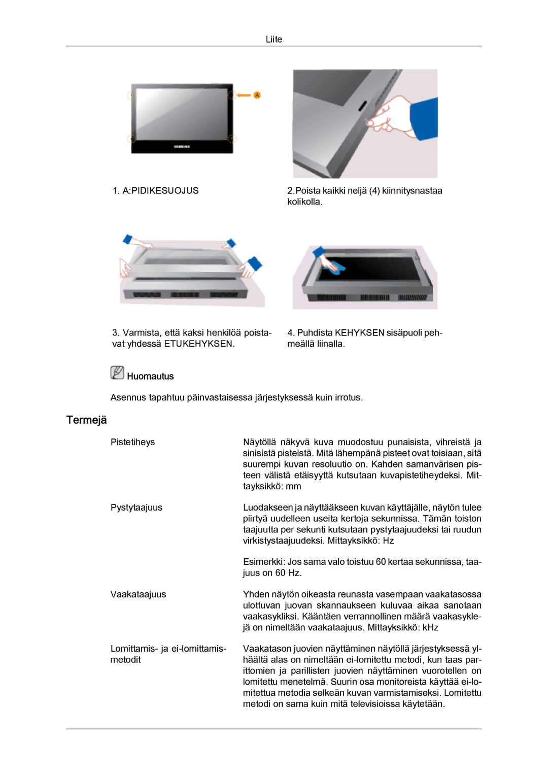 Samsung LH46SOPMSC/EN, LH46SOUMSC/EN, LH46SOQMSC/EN, LH46SOPMSQ/EN manual Termejä, Apidikesuojus 