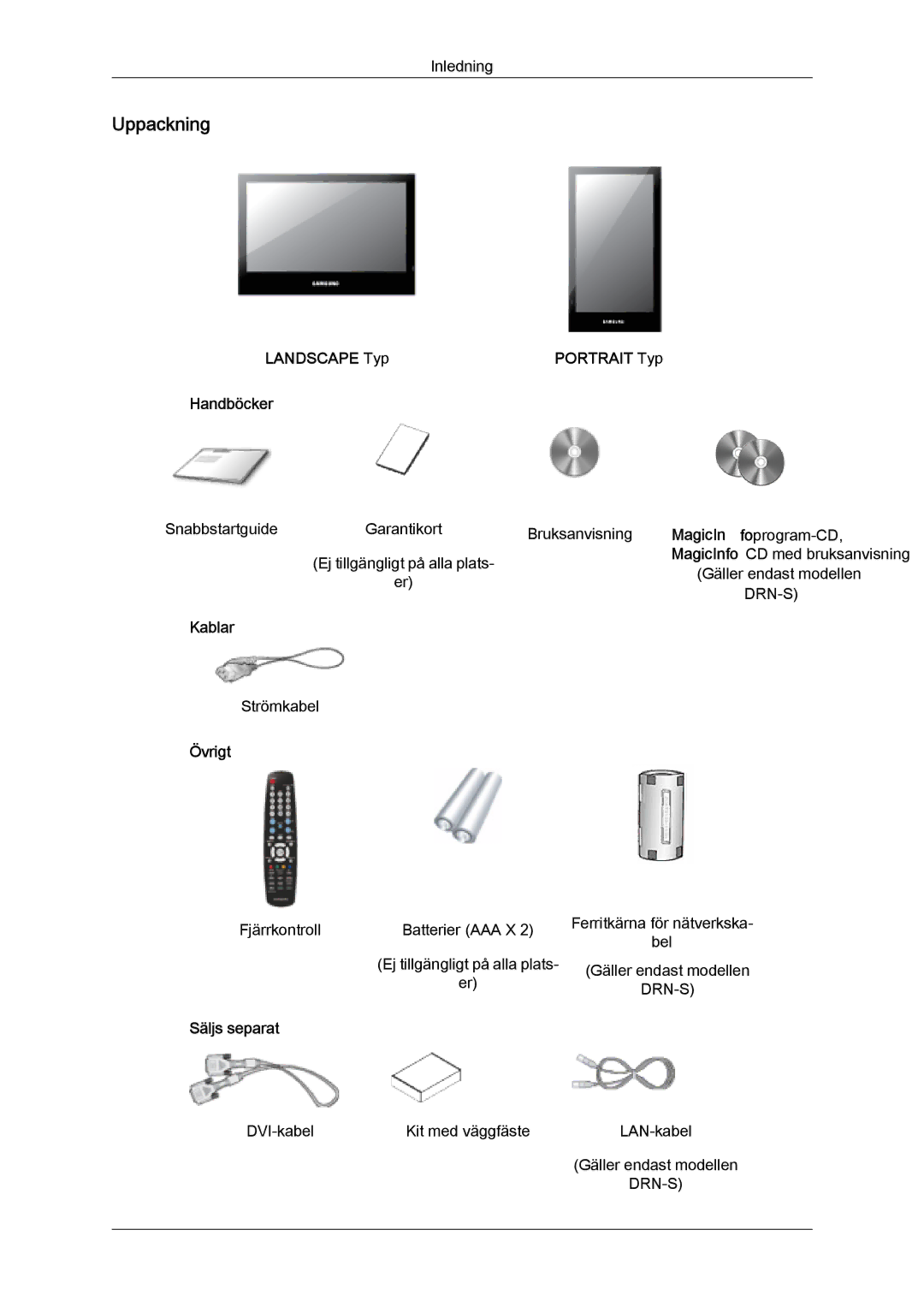 Samsung LH46SOPMSC/EN, LH46SOUMSC/EN, LH46SOQMSC/EN, LH46SOPMSQ/EN manual Uppackning 