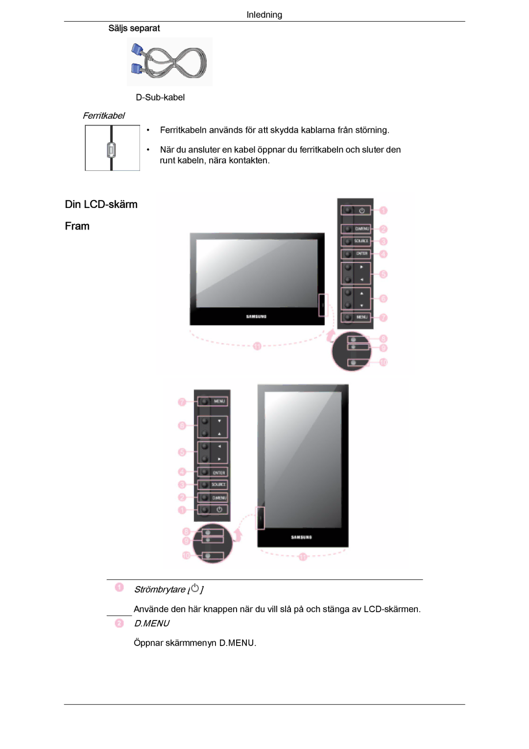 Samsung LH46SOPMSQ/EN, LH46SOUMSC/EN, LH46SOQMSC/EN, LH46SOPMSC/EN manual Din LCD-skärm Fram, Ferritkabel 