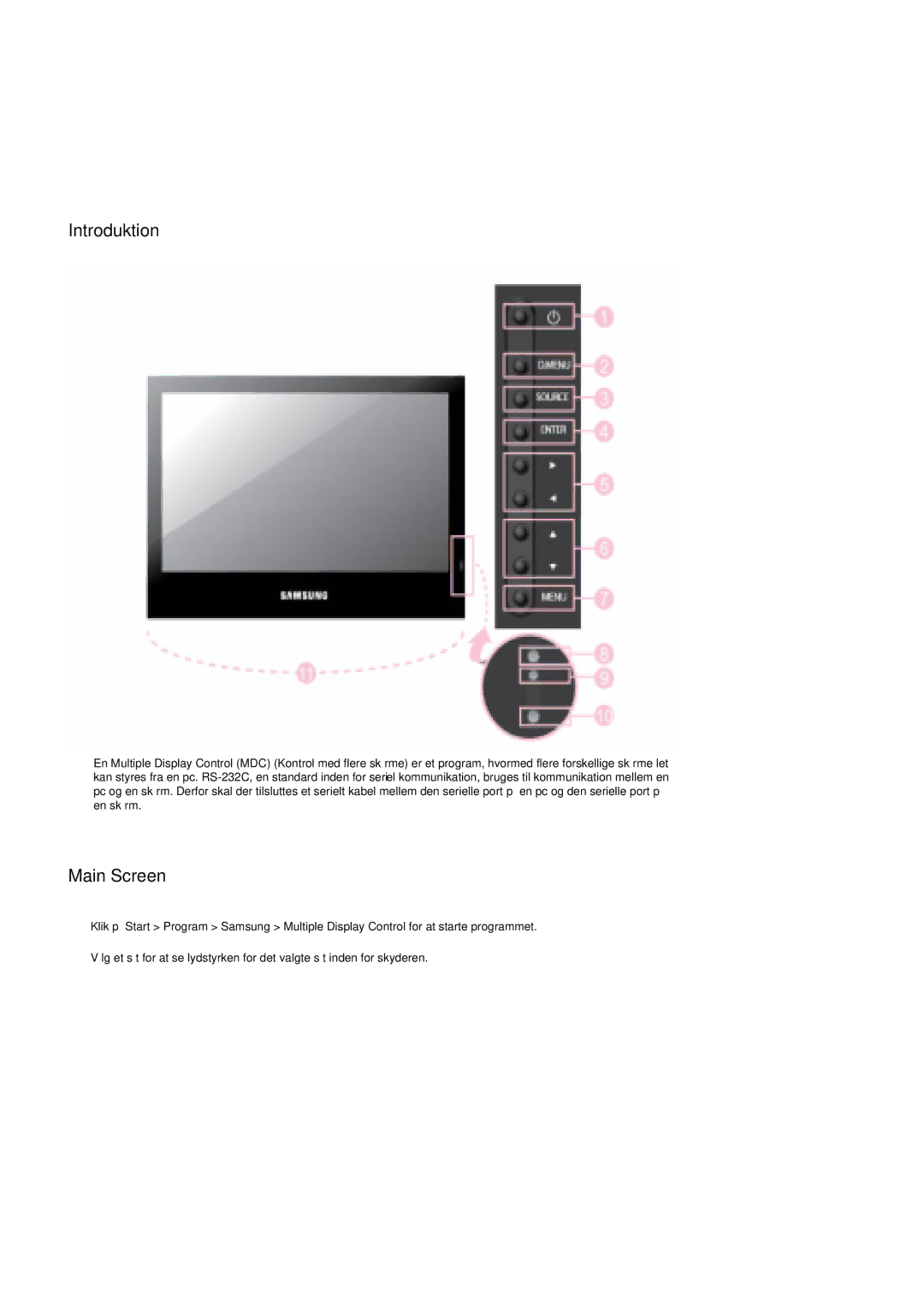 Samsung LH46SOPMSC/EN, LH46SOUMSC/EN, LH46SOQMSC/EN, LH46SOPMSQ/EN manual Introduktion, Main Screen 