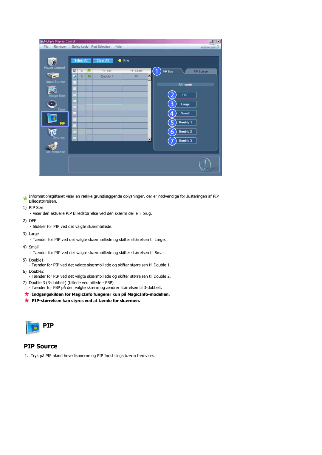 Samsung LH46SOPMSQ/EN, LH46SOUMSC/EN, LH46SOQMSC/EN, LH46SOPMSC/EN manual PIP Source 