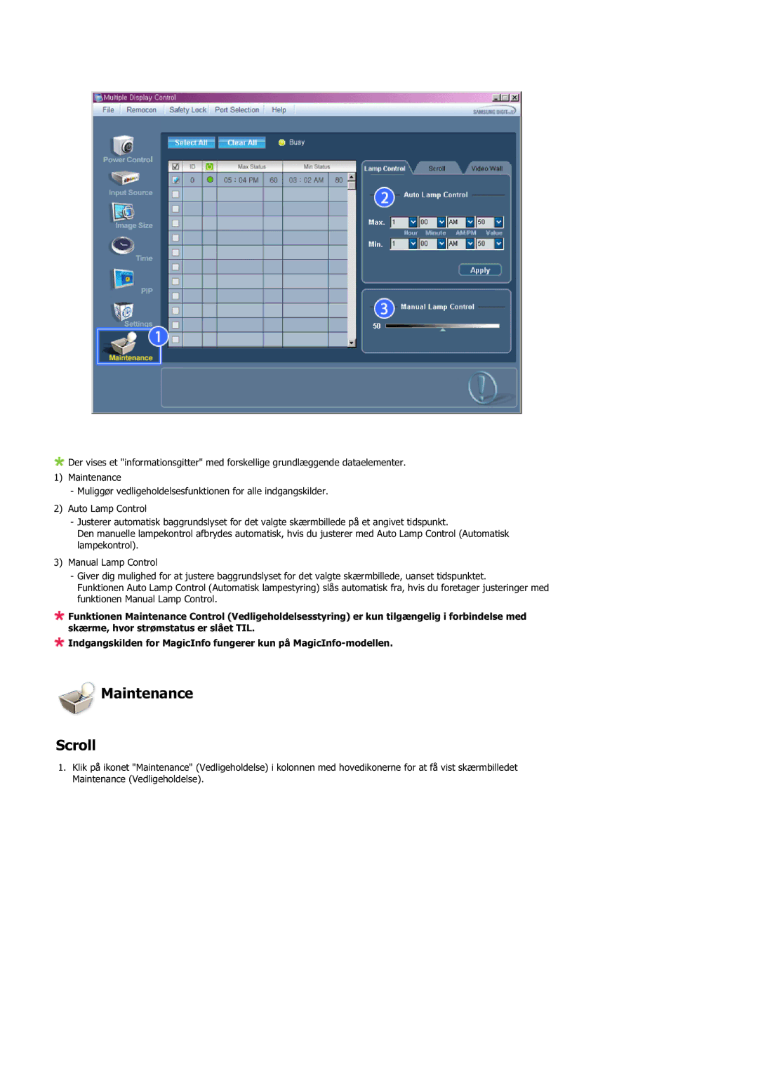 Samsung LH46SOQMSC/EN, LH46SOUMSC/EN, LH46SOPMSC/EN, LH46SOPMSQ/EN manual Maintenance Scroll 