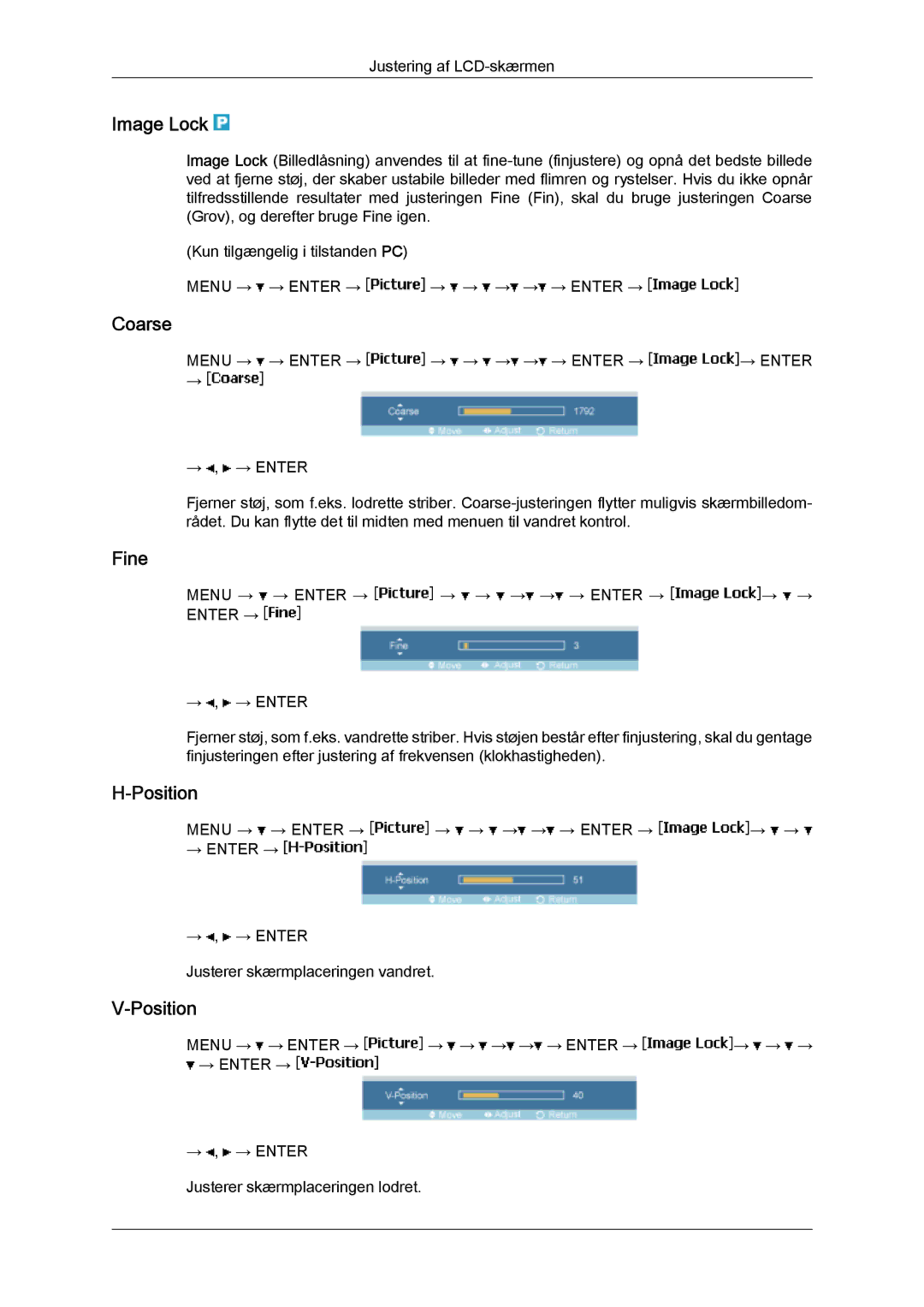 Samsung LH46SOPMSC/EN, LH46SOUMSC/EN, LH46SOQMSC/EN, LH46SOPMSQ/EN manual Image Lock, Coarse, Fine, Position 