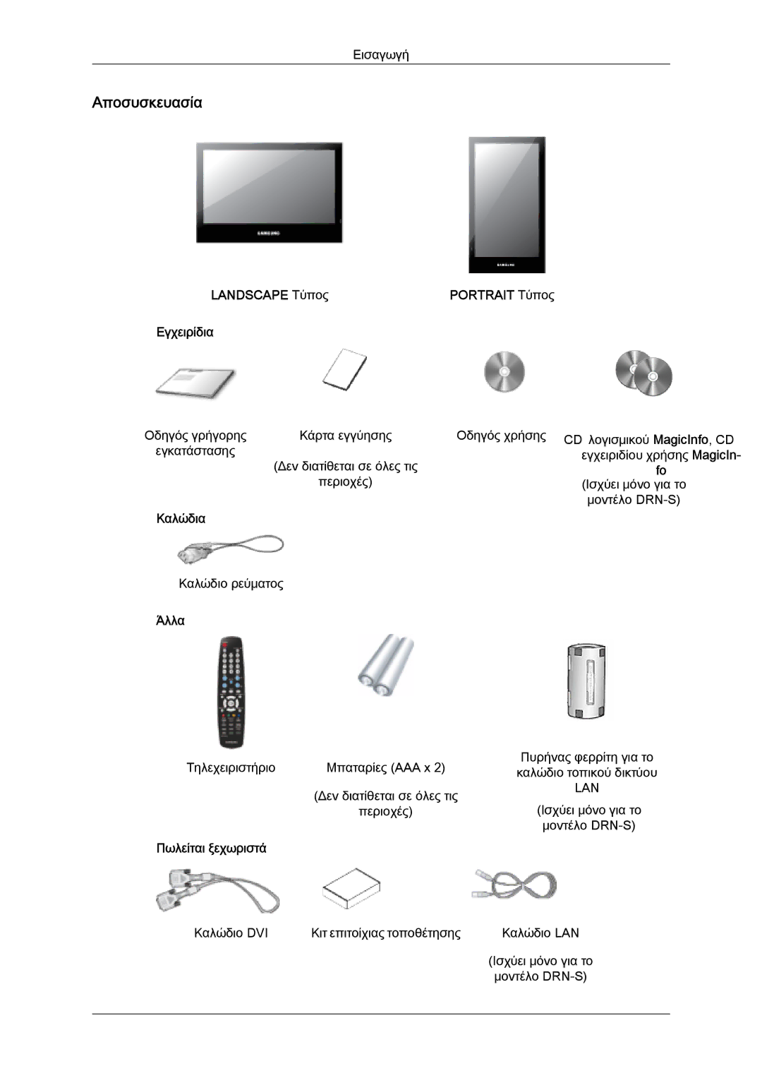 Samsung LH46SOPQBC/EN, LH46SOUQSC/EN, LH46SOQQSC/EN, LH46SOPMBC/EN, LH46SOTQBC/EN, LH46SOQMSC/EN manual Αποσυσκευασία 