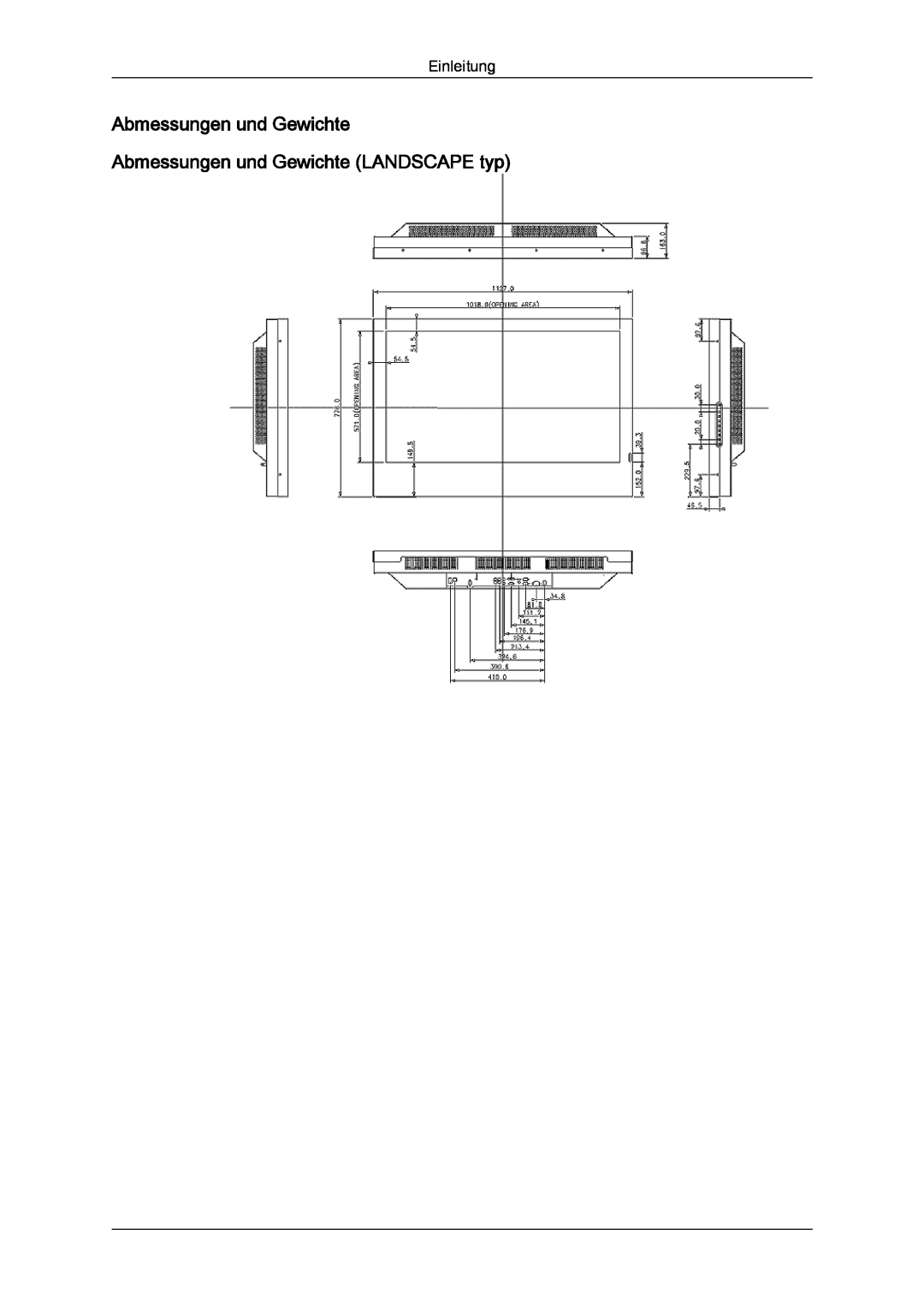 Samsung LH46SOQMSC/EN, LH46SOUQSC/EN manual Abmessungen und Gewichte Abmessungen und Gewichte LANDSCAPE typ, Einleitung 