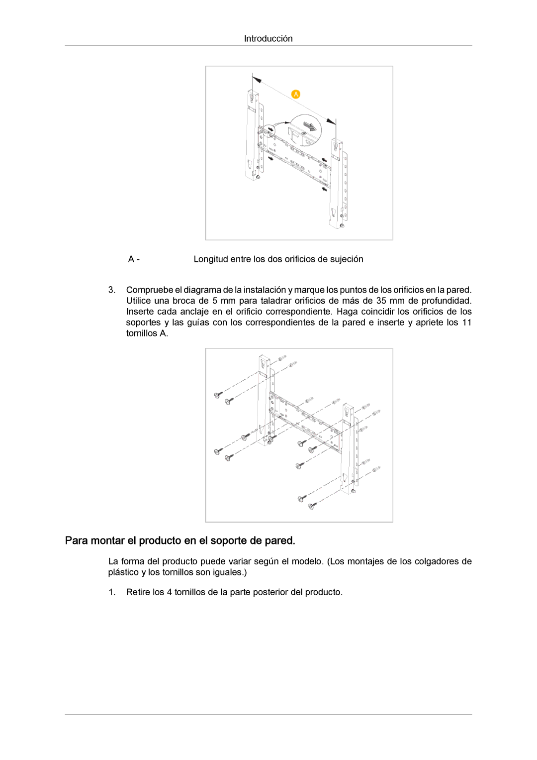 Samsung LH46SOQMSC/EN, LH46SOUQSC/EN, LH46SOTMBC/EN, LH46SOPMBC/EN manual Para montar el producto en el soporte de pared 